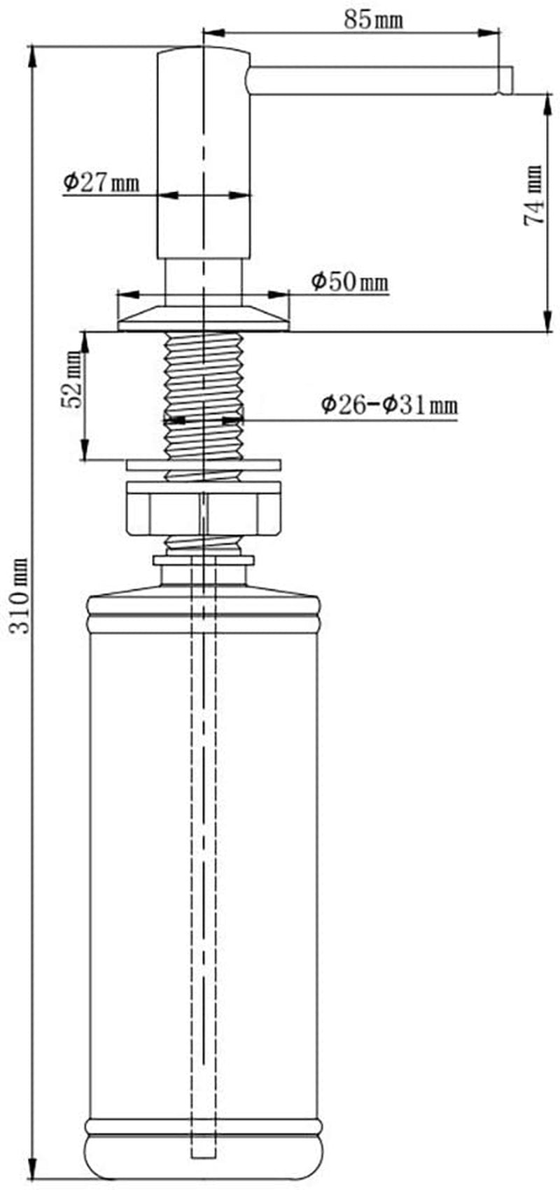 Built in Sink Soap Dispenser, Spot Resist Solid Brass Deck Mounted Kitchen Lotion or Soap Dispenser,Brushed Nickel,Kitchen Sink Soap Dispenser Refill from the Top