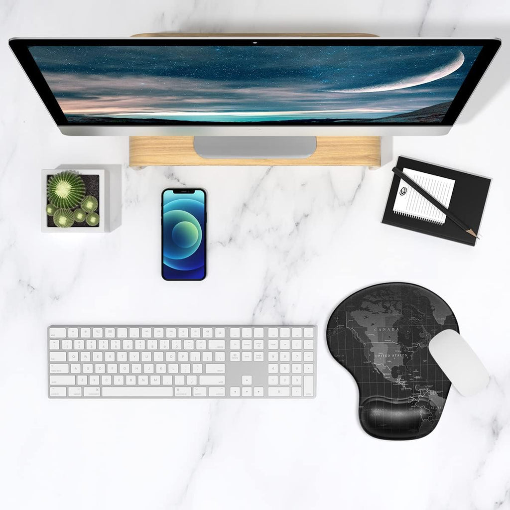 Ergonomic Mouse Pad with Gel Wrist Support Small Wrist Rest Smooth Surface Non-Slip PU Base Comfortable Office Supplies Pain Relief, 8.7 X 7.2 Inches, Map