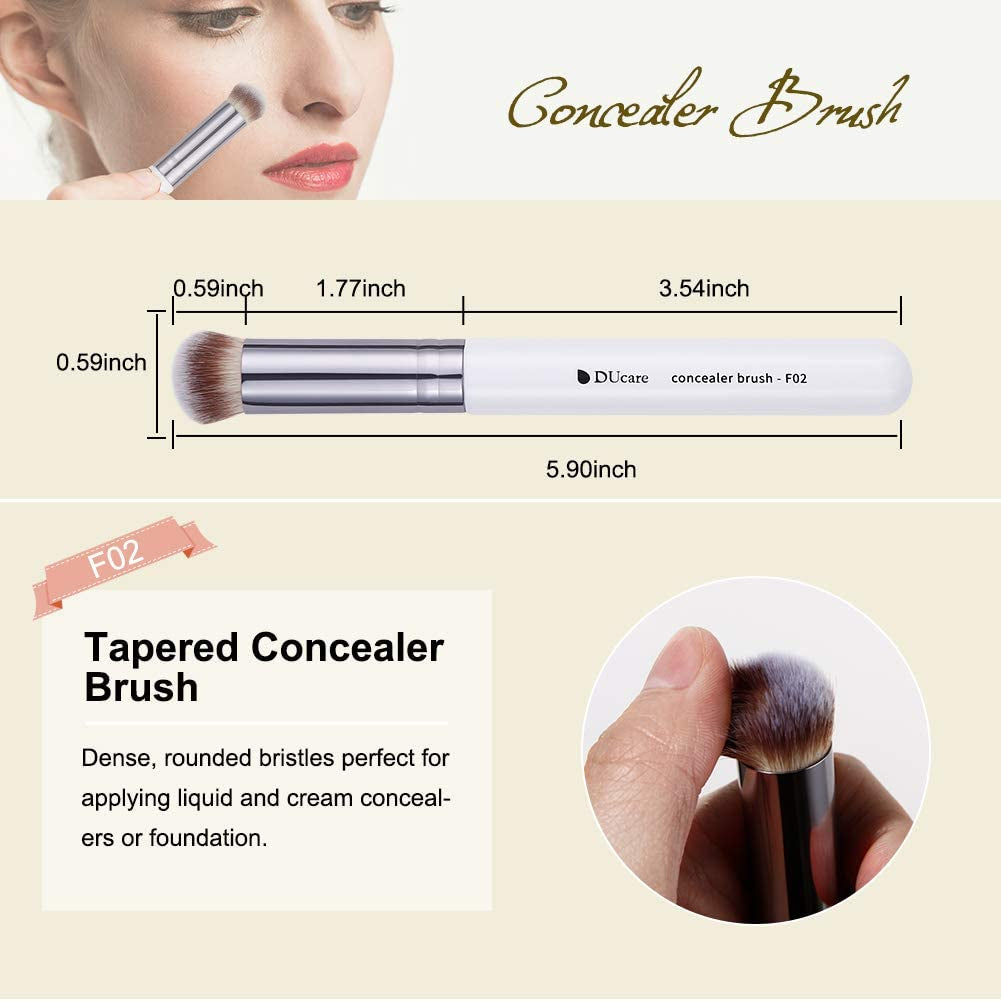 Makeup Brushes 3Pcs Foundation Contour Bronzer Brush,Concealer Brush,Blusher Powder Brush, Face Kabuki Travel Buffing Stippling Liquid Blending Makeup Brush Set White