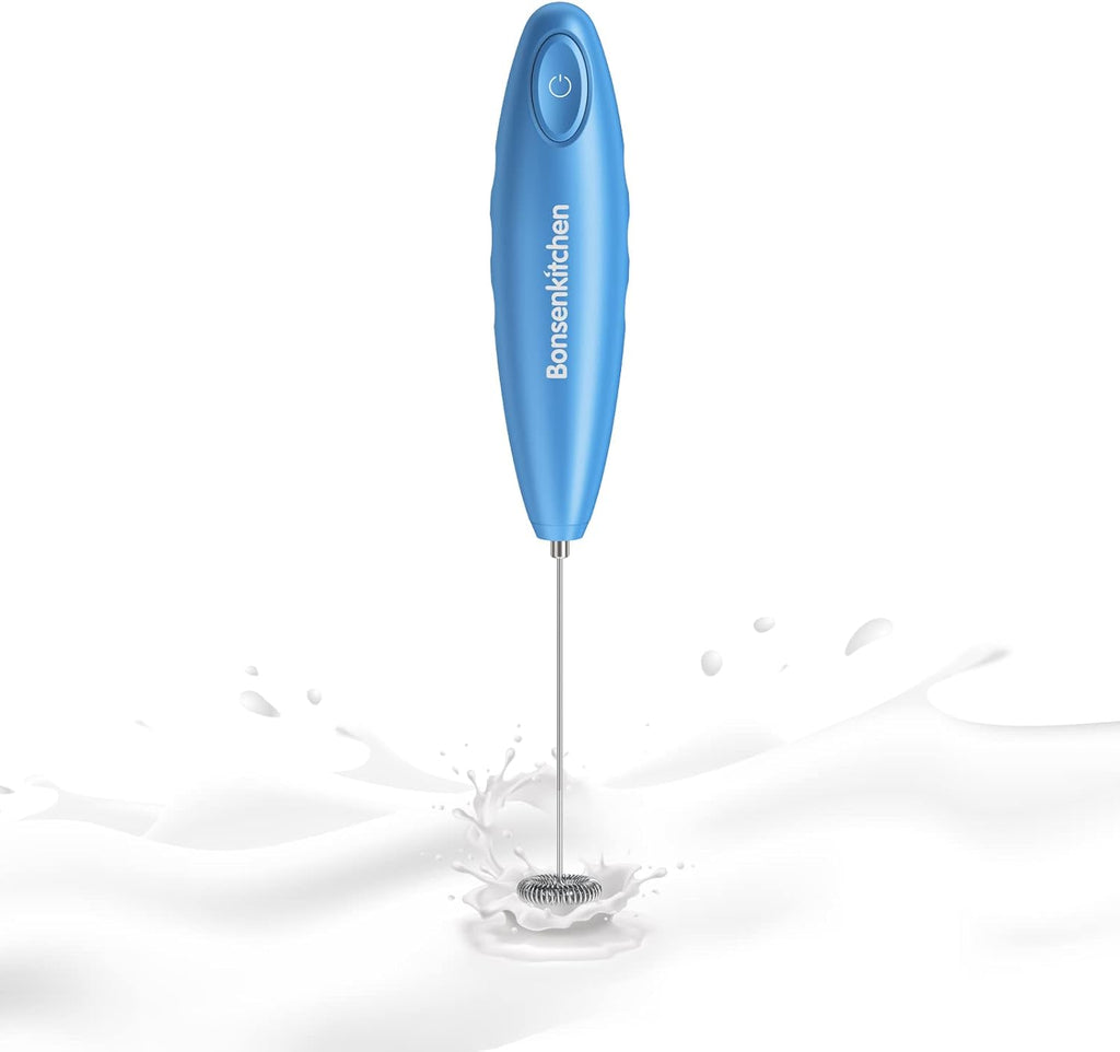 Handheld Milk Frother, Electric Hand Foamer Blender for Drink Mixer, Perfect for Bulletproof Coffee, Matcha, Hot Chocolate, Mini Battery Operated Milk Whisk Frother-Metallic Blue