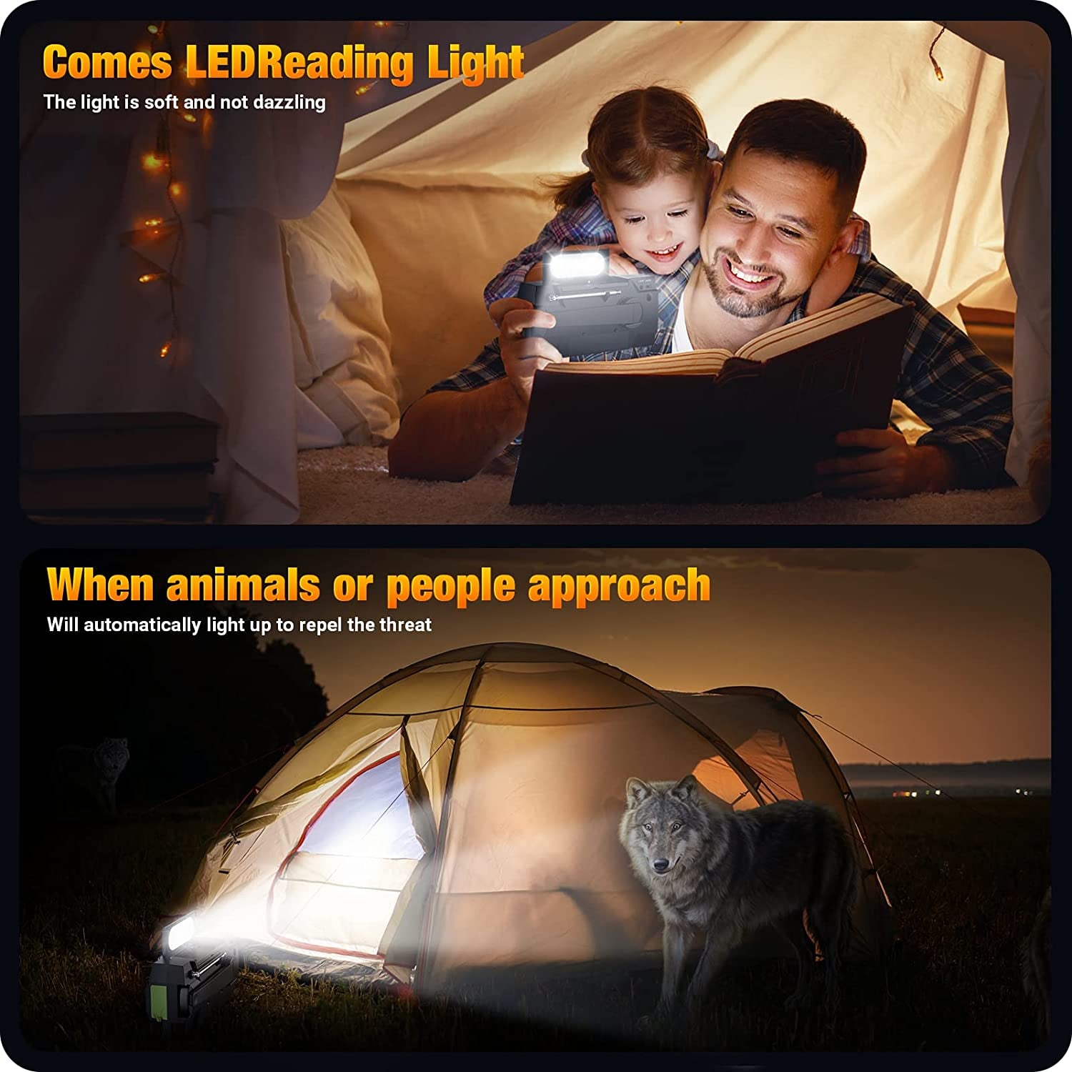 Emergency-Radio, 4000Mah Weather Radios with Hand Crank & Solar Charging,Portable 3 Gear LED Flashlight,Sos Alarm, Am/Fm/Noaa,Motion Sensor Reading Lamp