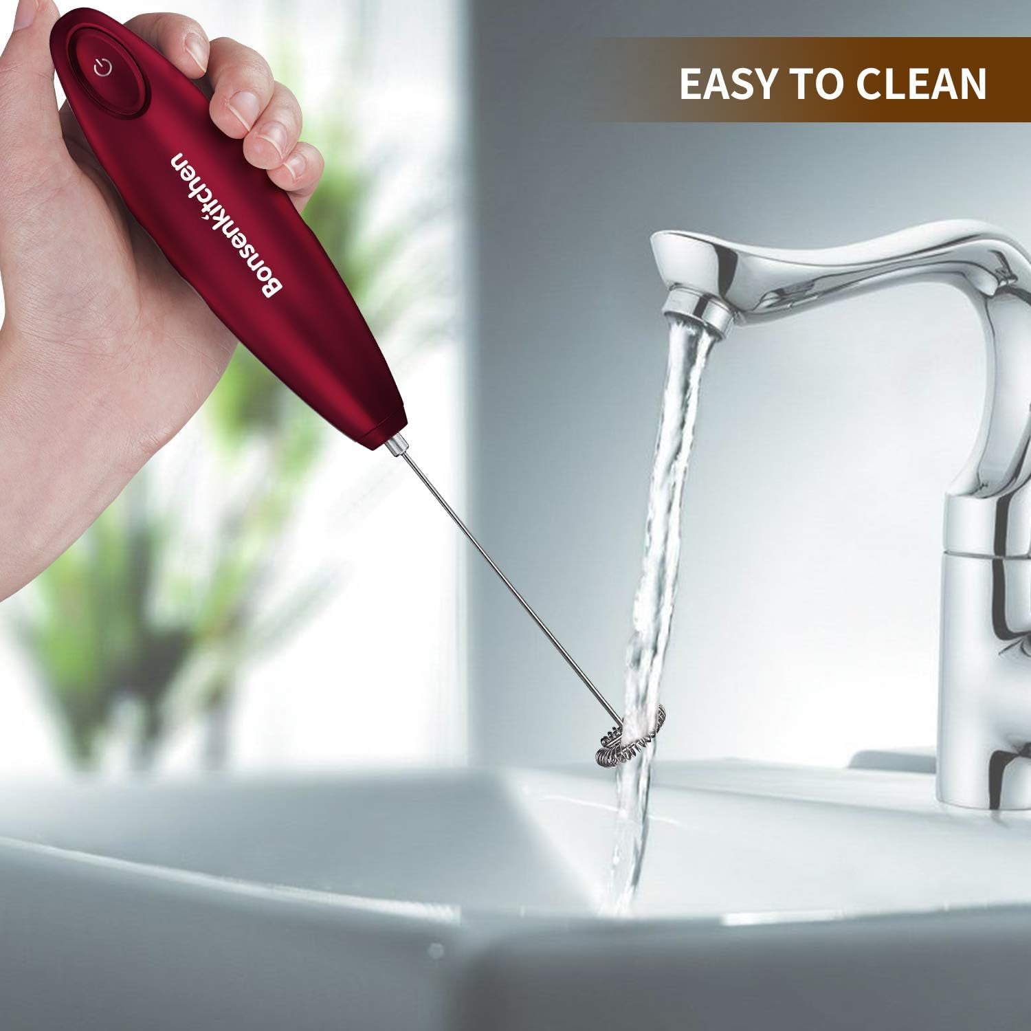 Handheld Milk Frother, Electric Hand Foamer Blender for Drink Mixer, Perfect for Bulletproof Coffee, Matcha, Hot Chocolate, Mini Battery Operated Milk Whisk Frother-Red