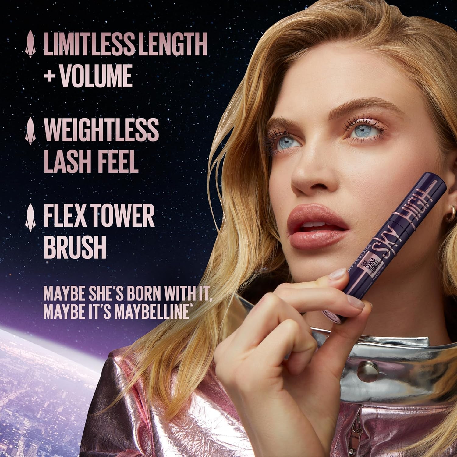 Lash Sensational Sky High Washable Mascara Makeup, Volumizing, Lengthening, Defining, Curling, Multiplying, Buildable Formula, Very Black, 1 Count