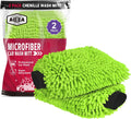Car Wash Mitt Microfiber, 2PK Scratch Free Lint-Free, Premium Chenille Microfiber Mitt Car Wash Brush, Green, Regular Size 7.12''X10.14''