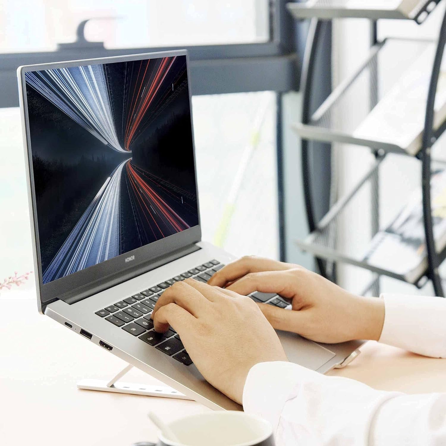 Laptop Stand for Desk, Adjustable Portable Laptop Riser, Aluminum Foldable Ergonomic Computer Stand, Ventilated Cooling Laptop Holder for 9-15.6’’ Laptops Tablet, Silver