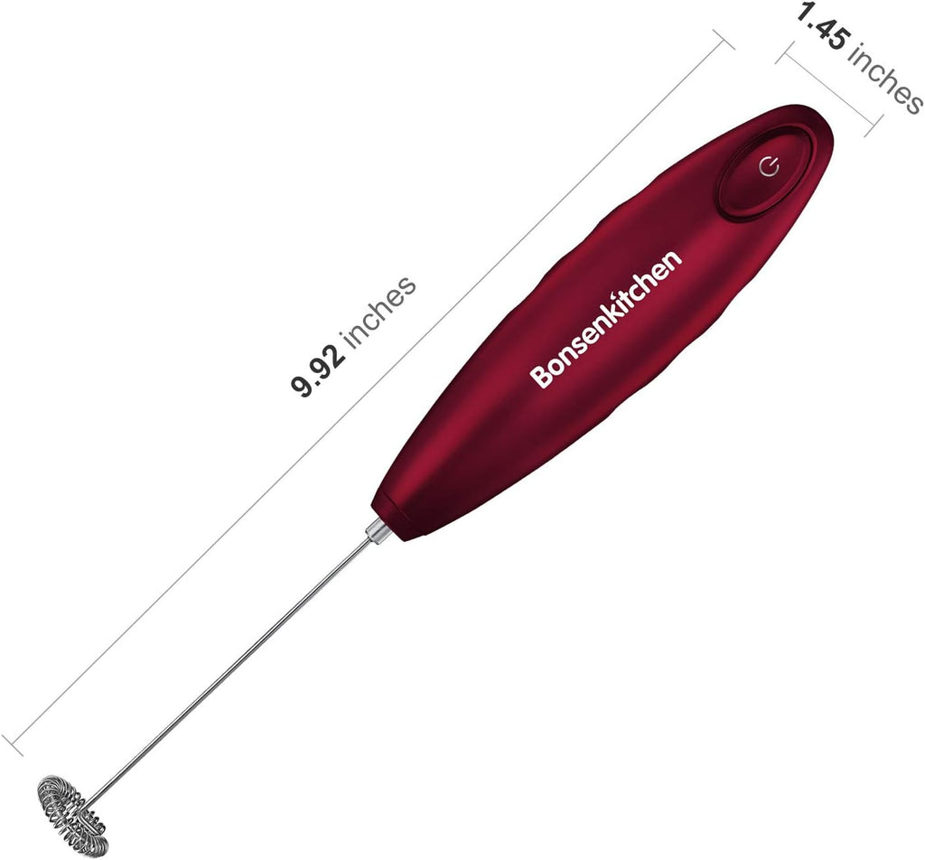 Handheld Milk Frother, Electric Hand Foamer Blender for Drink Mixer, Perfect for Bulletproof Coffee, Matcha, Hot Chocolate, Mini Battery Operated Milk Whisk Frother-Red
