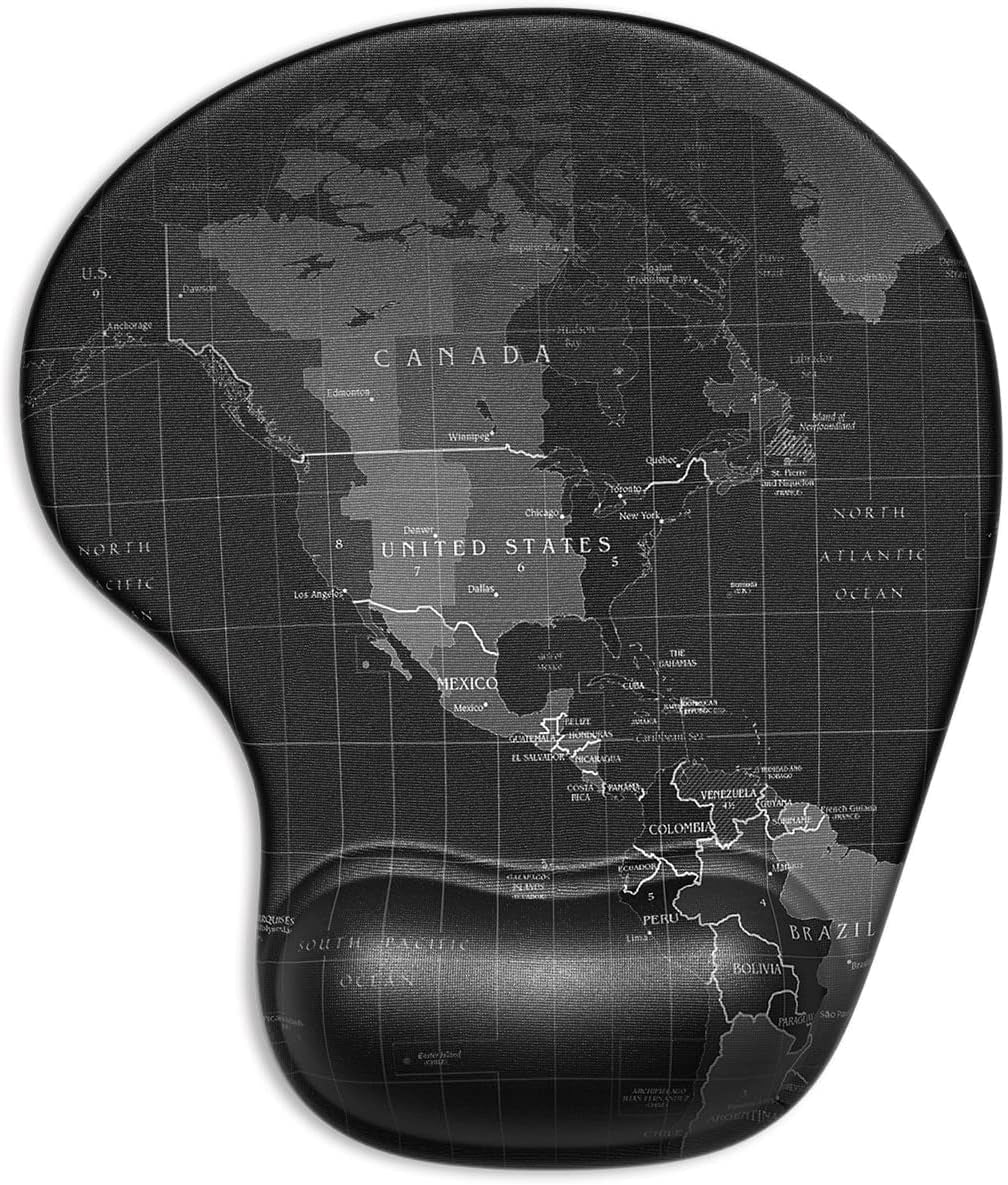 Ergonomic Mouse Pad with Gel Wrist Support Small Wrist Rest Smooth Surface Non-Slip PU Base Comfortable Office Supplies Pain Relief, 8.7 X 7.2 Inches, Map