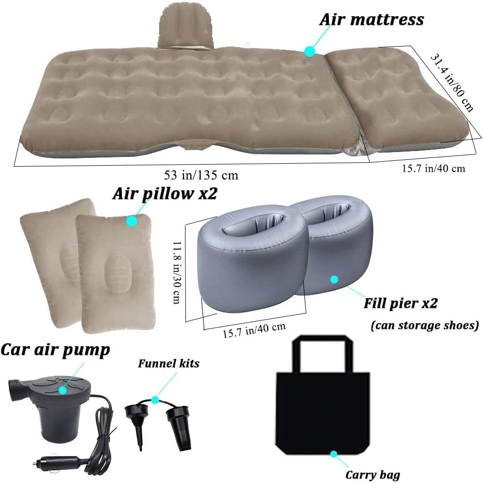Inflatable Car Air Mattress with Car Air Pump - Thickened Camping Bed Sleeping Pad for SUV, Sedan, Pickup Back Seat